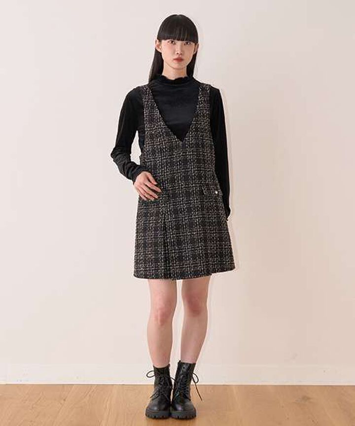 Tweed Jumper Skirt,Off white, medium image number 1