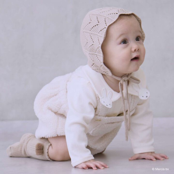 [D Bruna] Collared Romper + Boa Fabric Salopette Set,Off white, medium image number 0