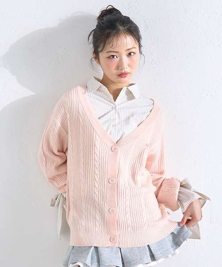 Shirt & Knit Cardigan Set,, medium