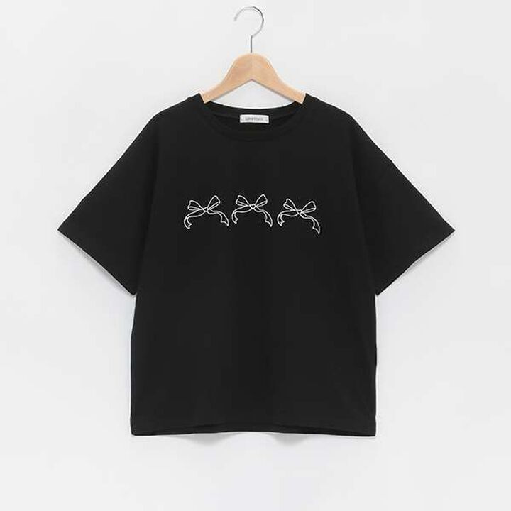 Ribbon Embroidered Half T-Shirt,Mocha tea, medium image number 9