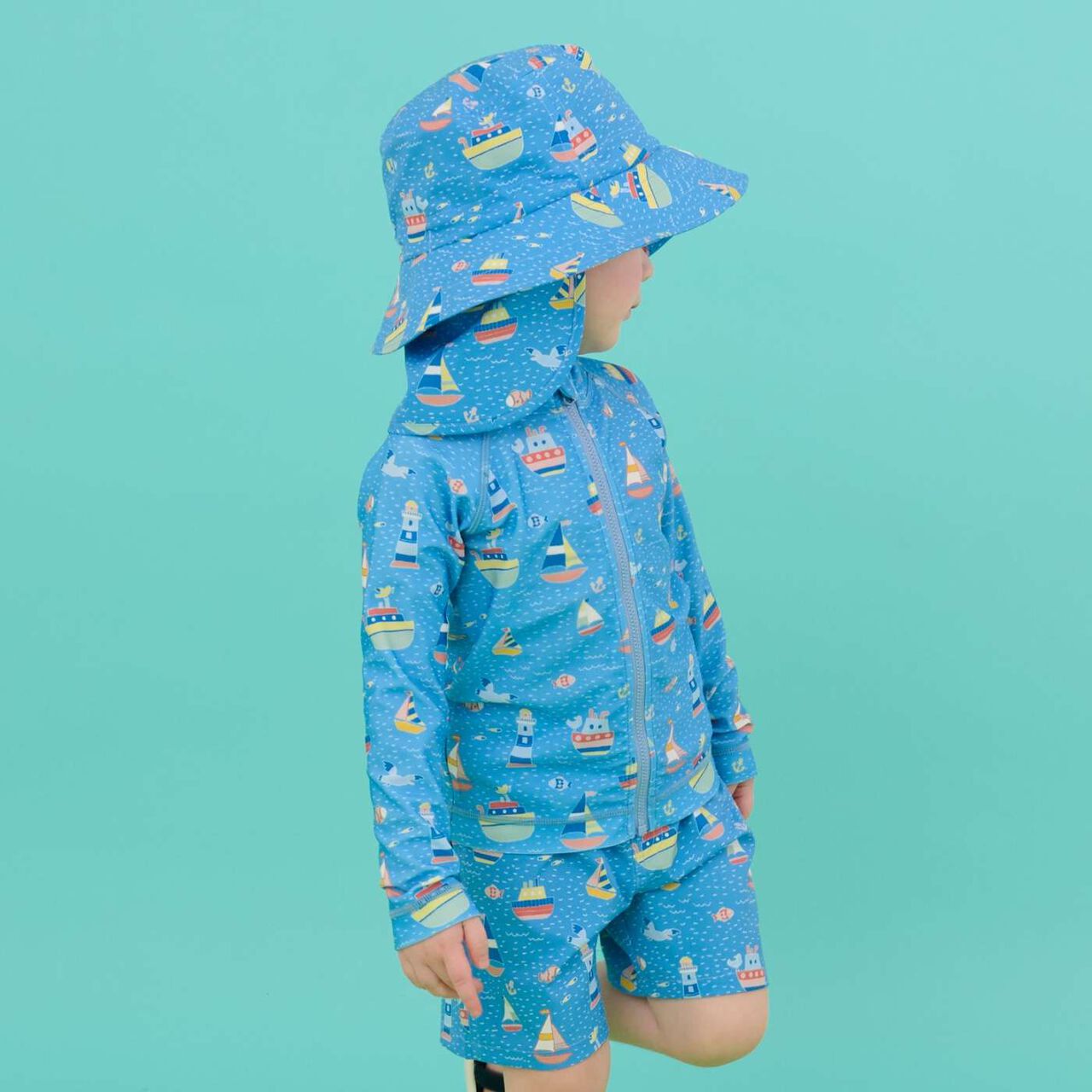 [SWIM] Marine Pattern Boys&rsquo; Swim Cap [UV Protection],Blue, large image number 2