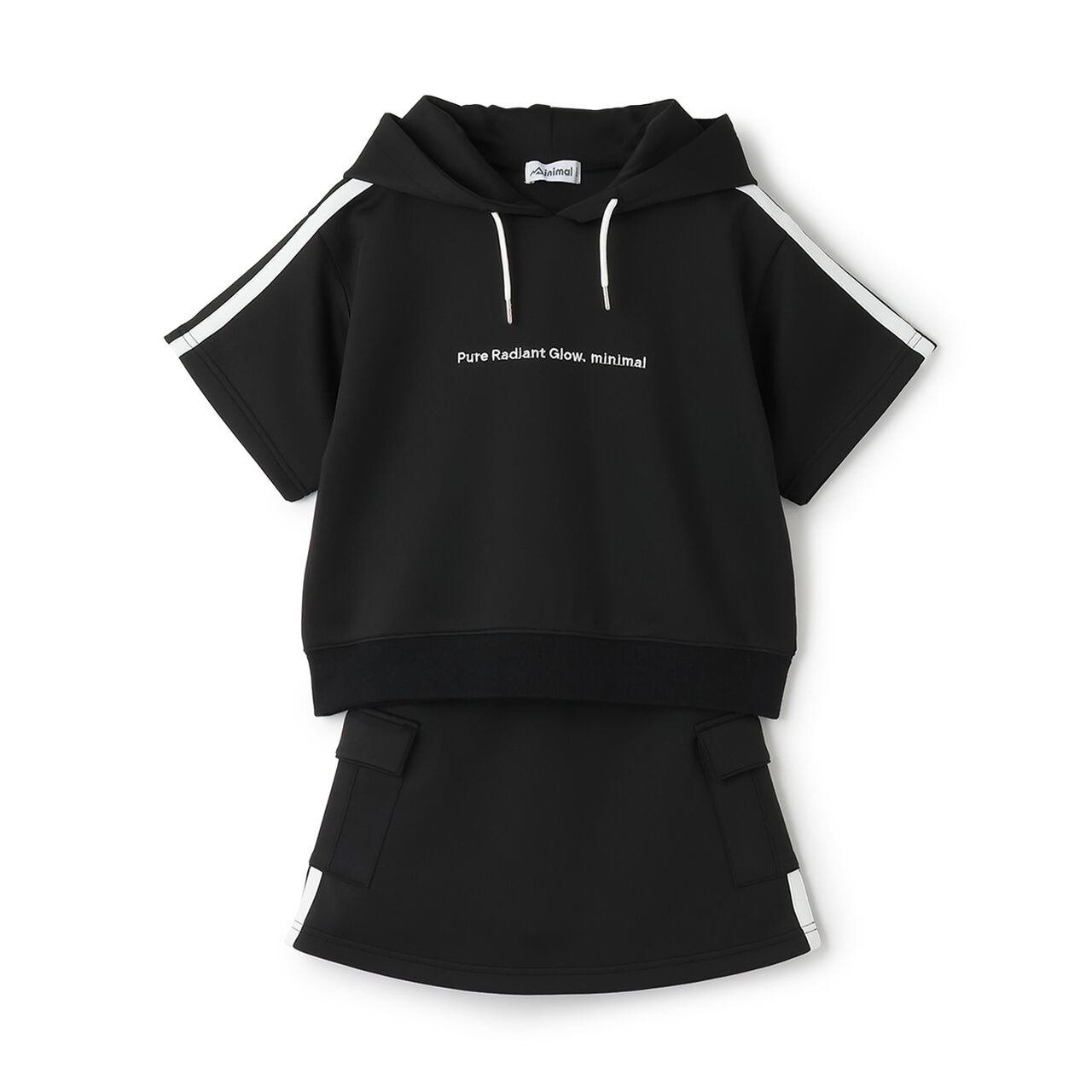[Cool Touch] Striped Short-Sleeve Hoodie Outfit Set,Red, large image number 4