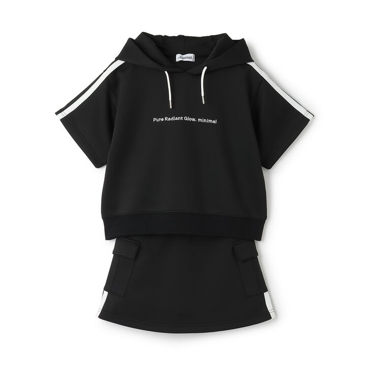 [Cool Touch] Striped Short-Sleeve Hoodie Outfit Set,Red, medium image number 4