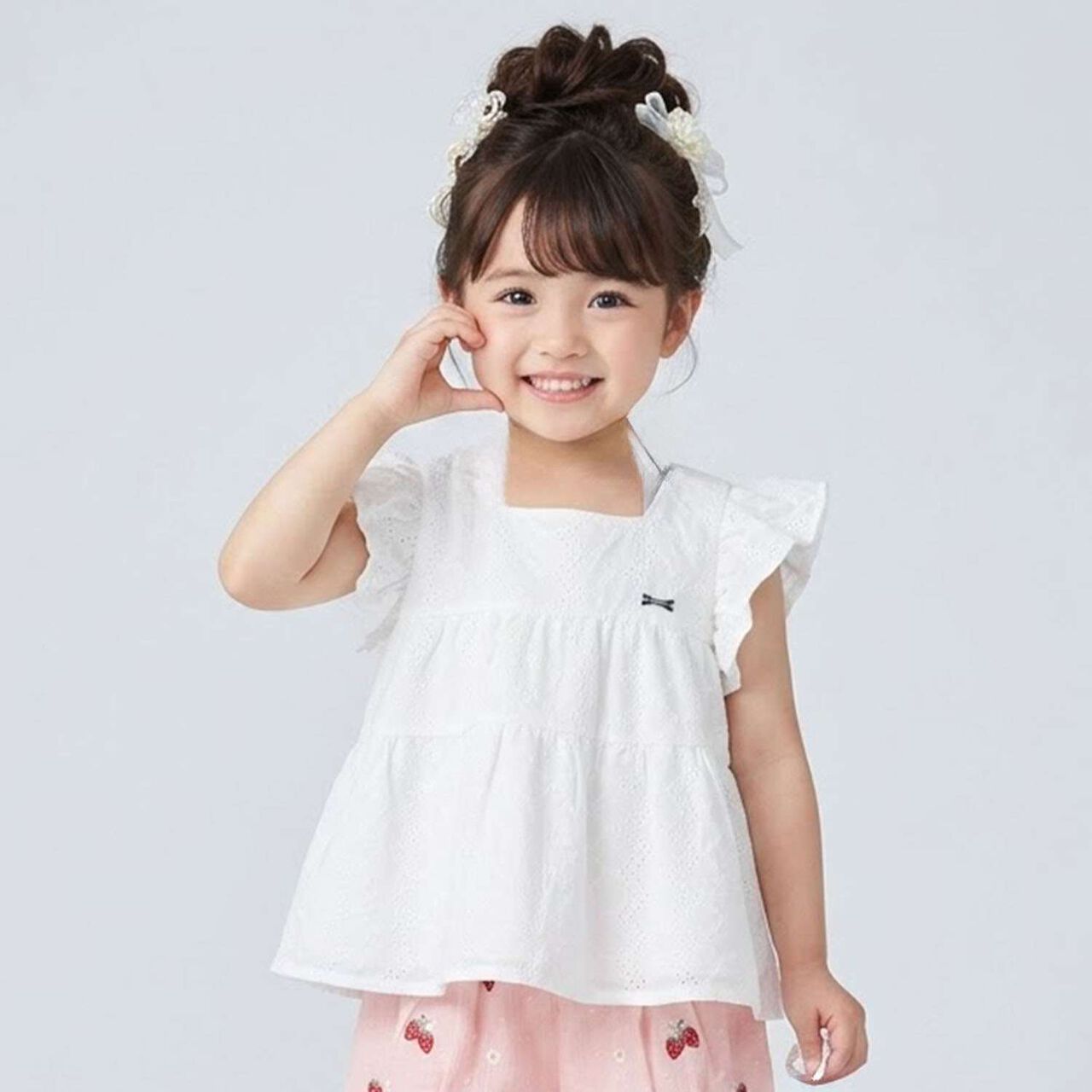 Floral Embroidered Cotton Lace Tunic,Off white, large image number 0