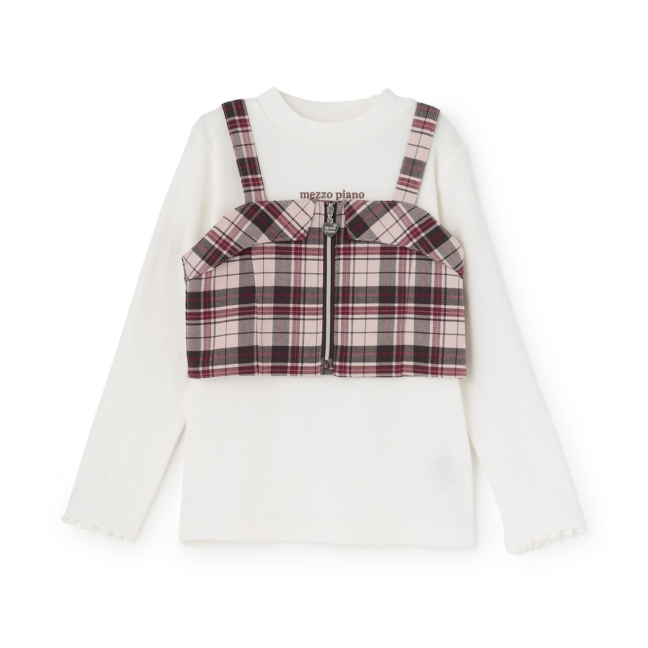 [Popular Item Restocked] [Not Available at Physical Stores] Checkered Bustier & Long-Sleeve T-Shirt Set,Beige, large image number 0