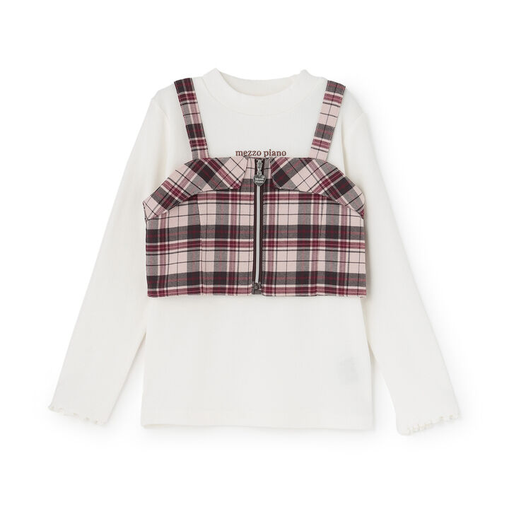 [Popular Item Restocked] [Not Available at Physical Stores] Checkered Bustier & Long-Sleeve T-Shirt Set,, medium