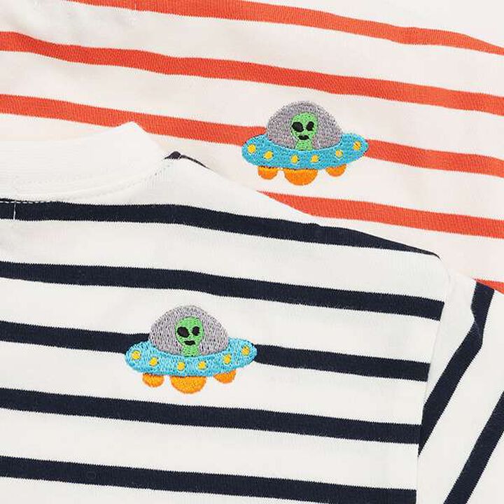 Alien Stripe Short Sleeve T-Shirt from Pocket,Off white, medium image number 2