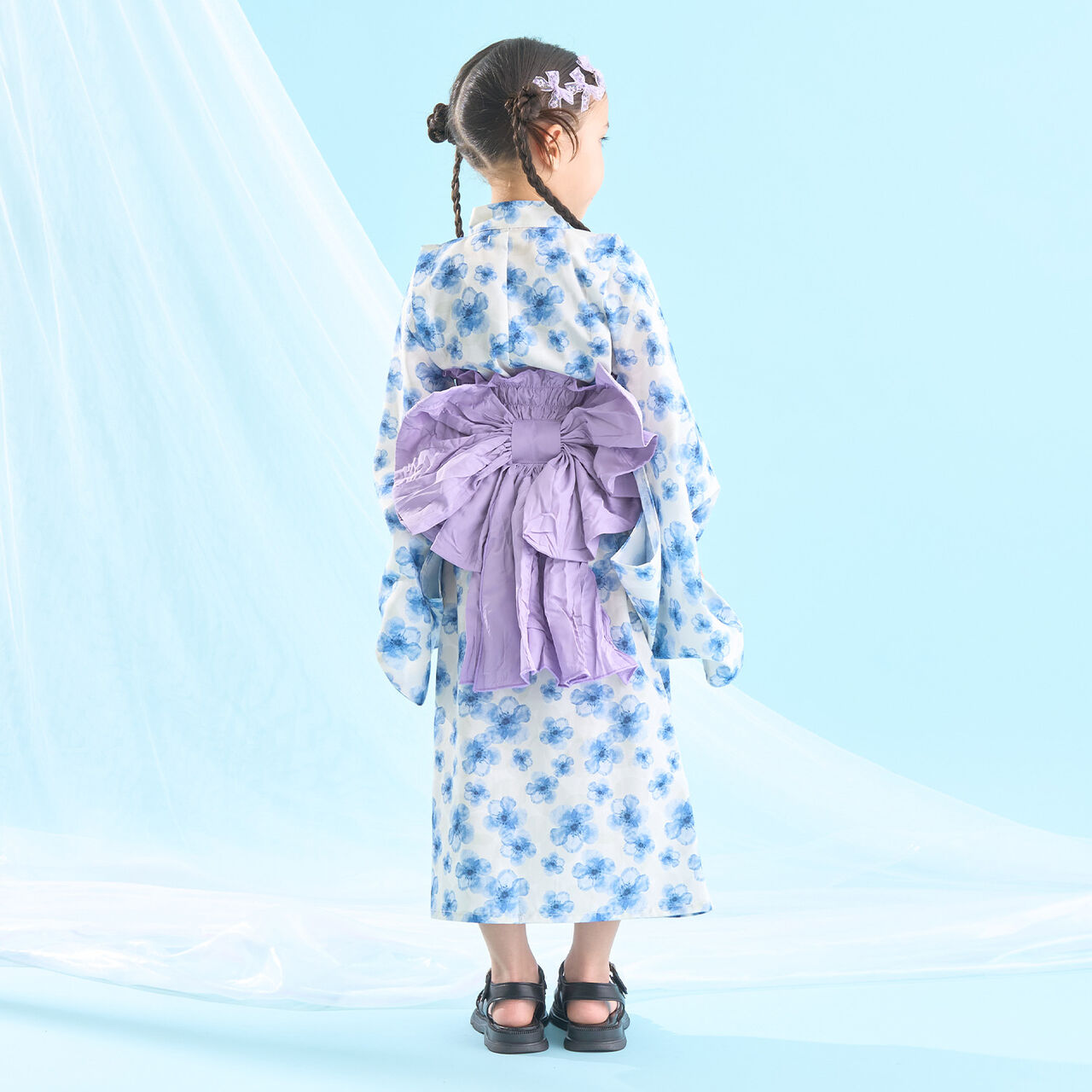 [Easy Wear♪] [Cool Touch] 4-Way Separate Yukata with Obi (OHANA) [Kids Girls],Coral red, large image number 30