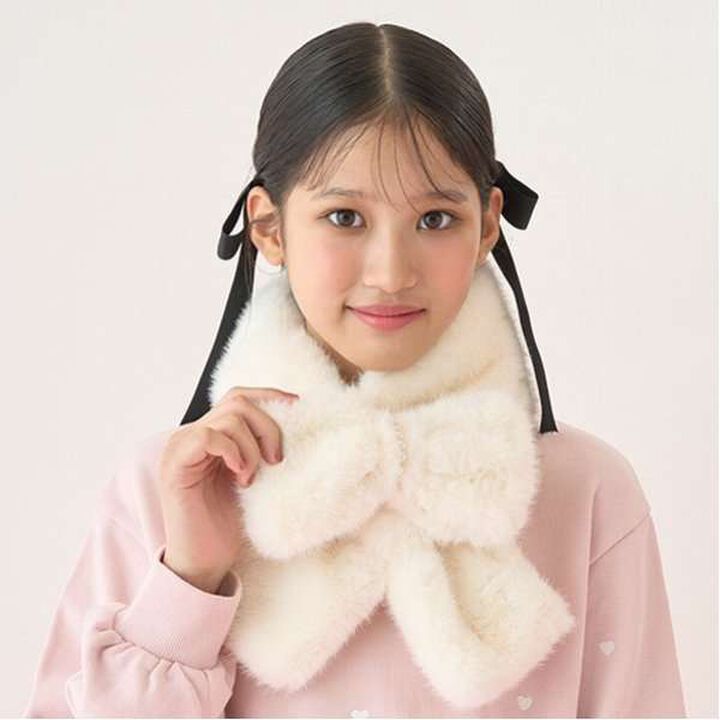 Faux Fur Ribbon Scarf,Ivory, medium image number 0