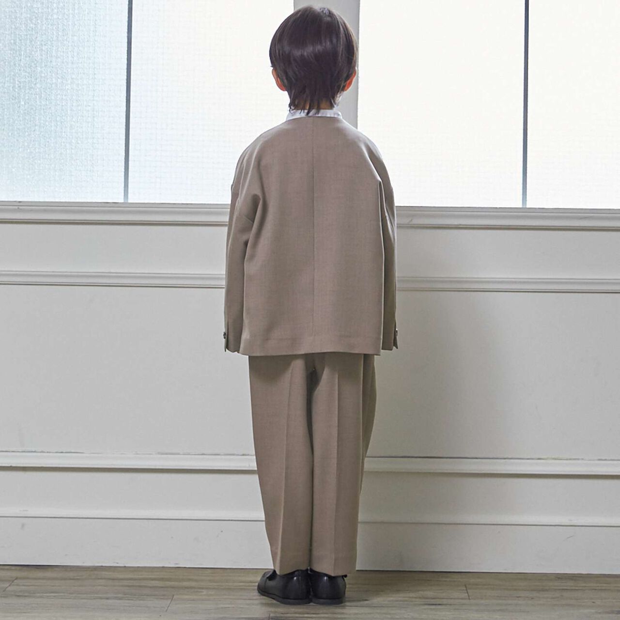 Semi-Formal No-Collar Jacket + Long Pants Set,Greige, large image number 7