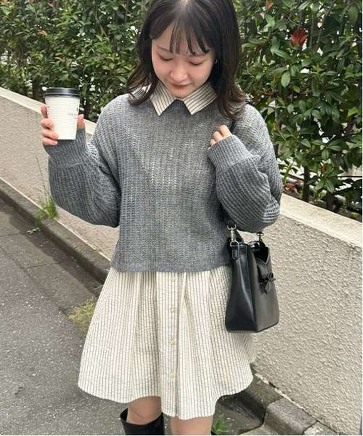 Mesh Knitwear,Charcoal gray, medium image number 2