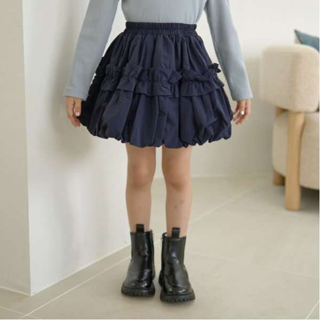 Frilled Balloon Skirt,Deep red, large image number 21