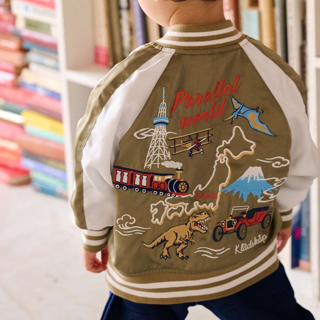 Dinosaur Embroidered Souvenir Jacket (Sukajan),Khaki, large image number 6