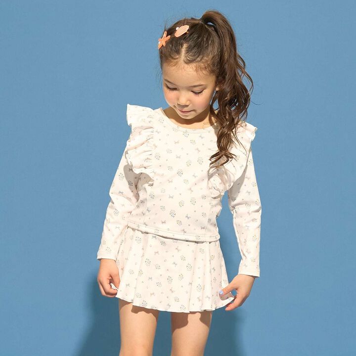 [SWIM] [UV Cut] Floral Frill Rash Guard & Skirt with Shorts Set,, medium