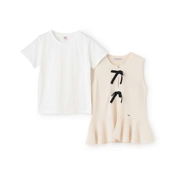 Lightweight Knit Vest & T-Shirt Set,Black, medium image number 2