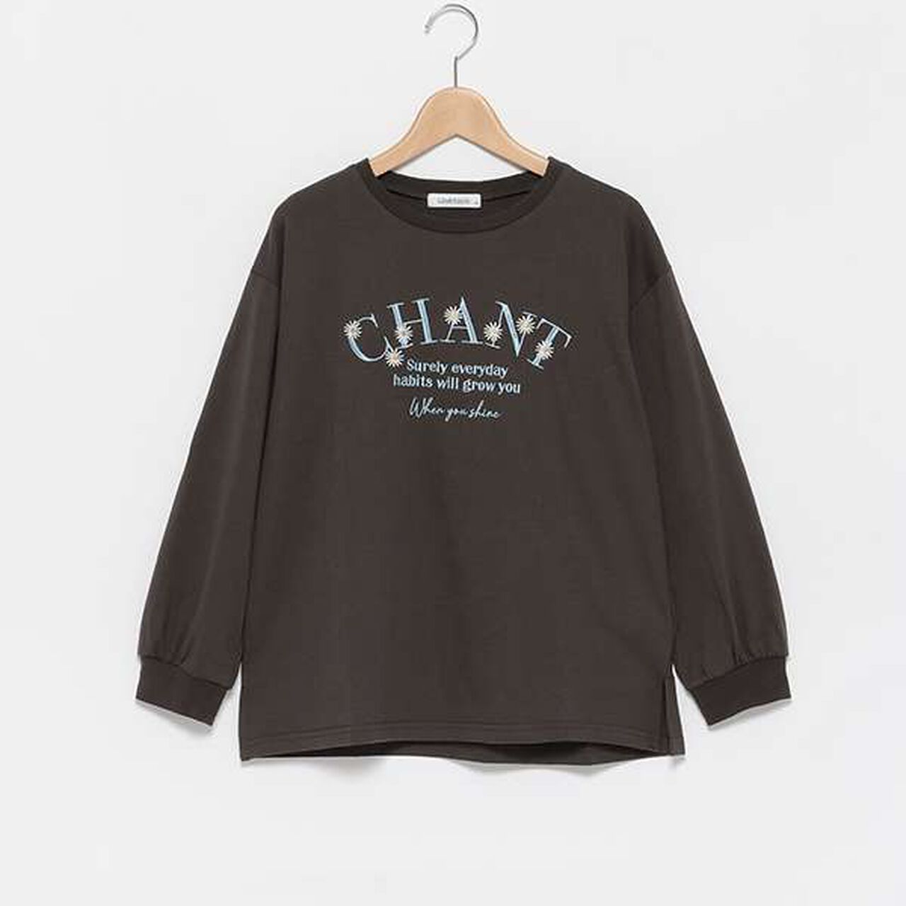 Orgabits Flower Embroidery Long Sleeve T-Shirt,Charcoal gray, large image number 8