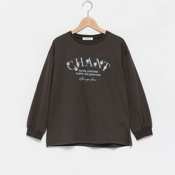 Orgabits Flower Embroidery Long Sleeve T-Shirt,Charcoal gray, medium image number 8