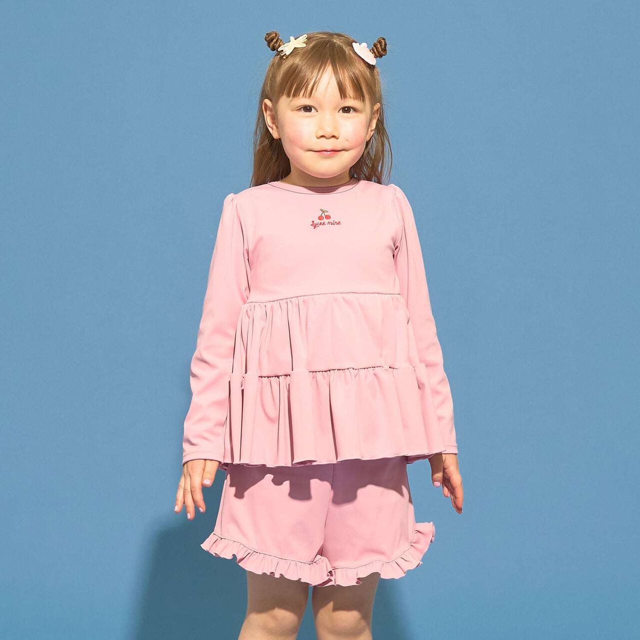 [SWIM] [UV Protection] Tiered Rash Guard & Frilled Pants Set,Pink, large image number 0