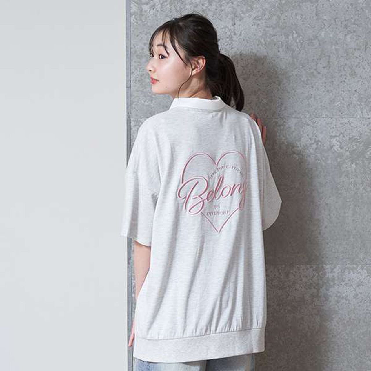 Big Heart Collar T-Shirt,Charcoal gray, large image number 7