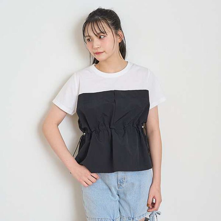 Layered Peplum Half T-Shirt,Black, medium image number 0