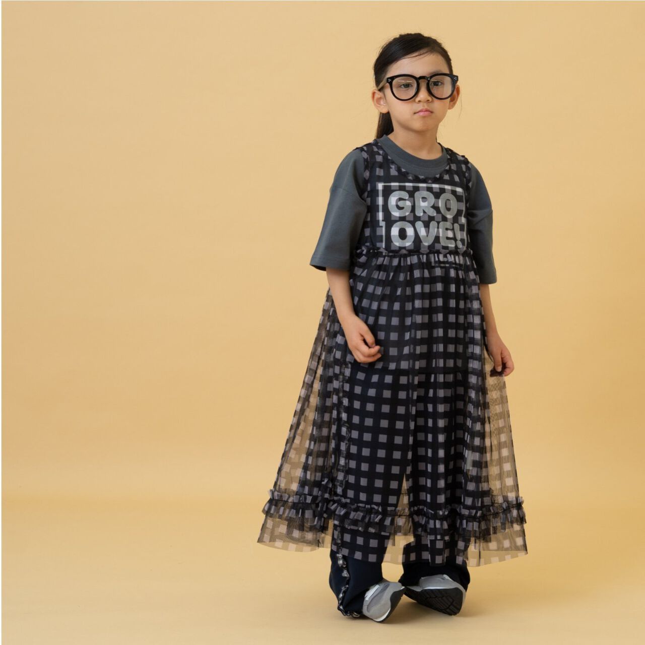 Chiffon Checkered One-Piece Dress,Lavender, large image number 3