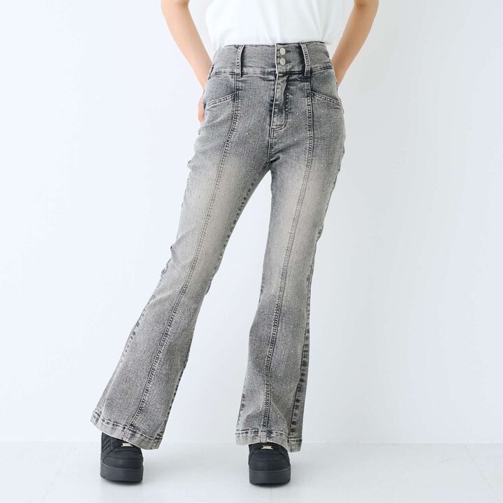 [Stretch] Sparkling Flare Denim Pants,, medium