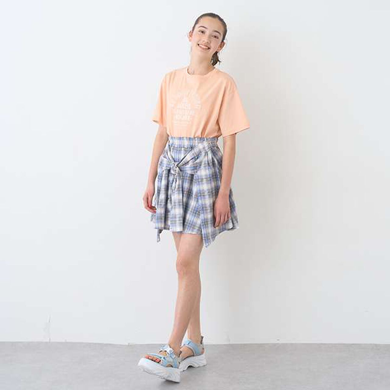 Shirt-Wrapped Checkered Culottes,Brown, large image number 18