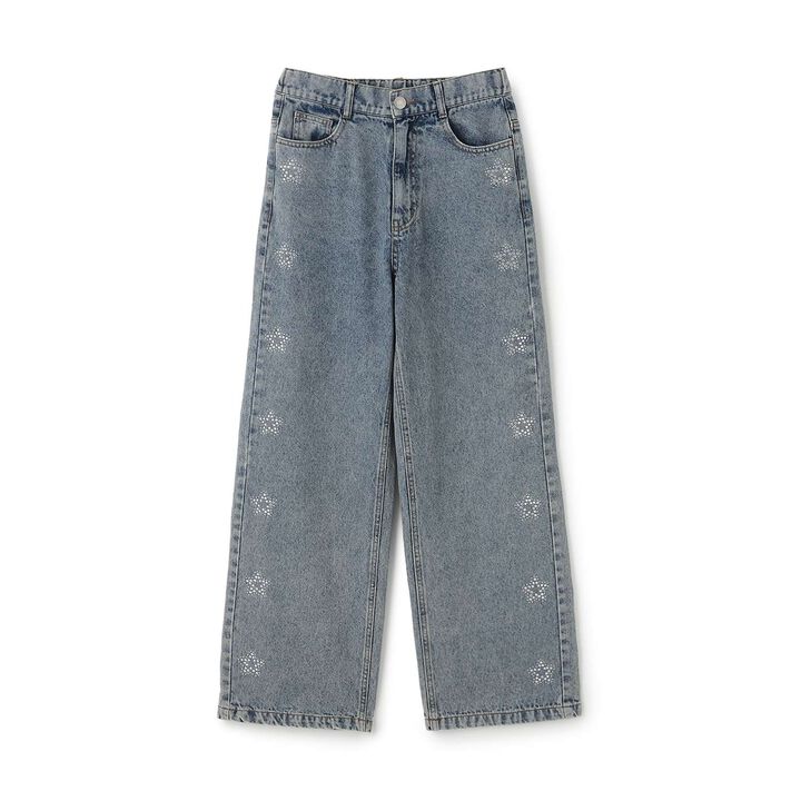 Sparkling Motif Wide Denim Pants,Navy, medium image number 2