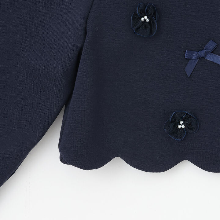 Flower Motif Scalloped Hem Jacket,Navy, medium image number 5