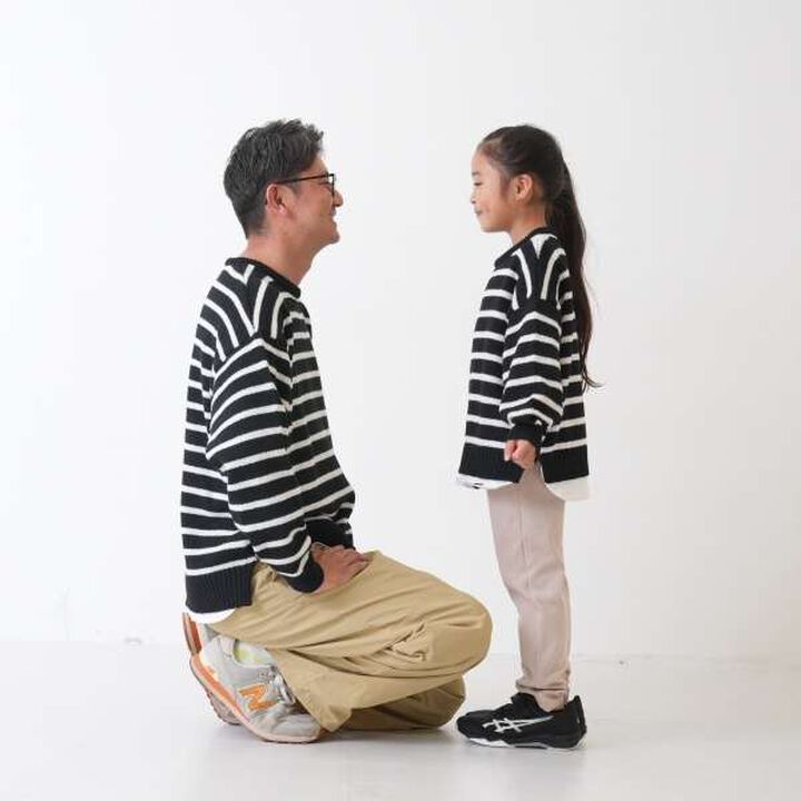[Matching with Dad Outfit] Machine Washable Kids Layered Hem Knitwear,Striped, medium image number 9