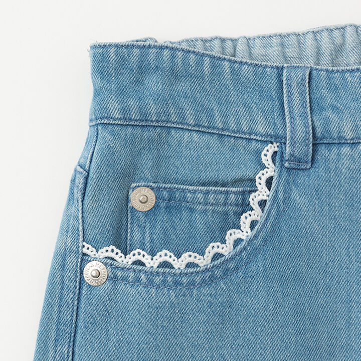 Lace Appliqué Slim Fit Loose Straight Denim Pants,Light blue, medium image number 5