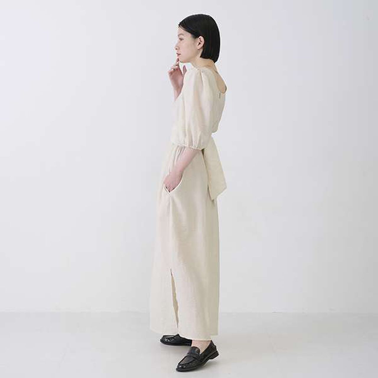[LADIES] One-Piece Dress with Belt,Black, large image number 14