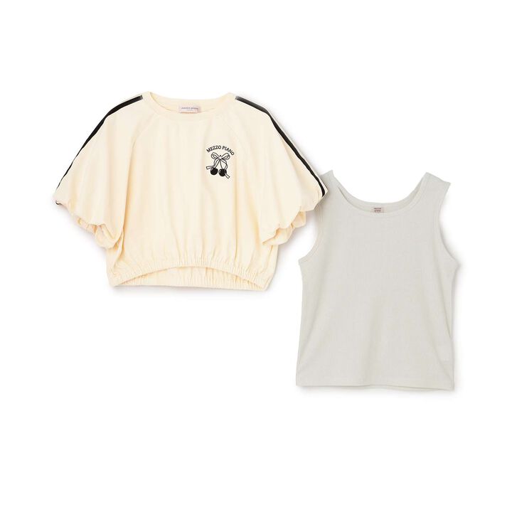 [Restock] Side Line Balloon Sleeve T-Shirt & Tank Top Set,Black, medium image number 2