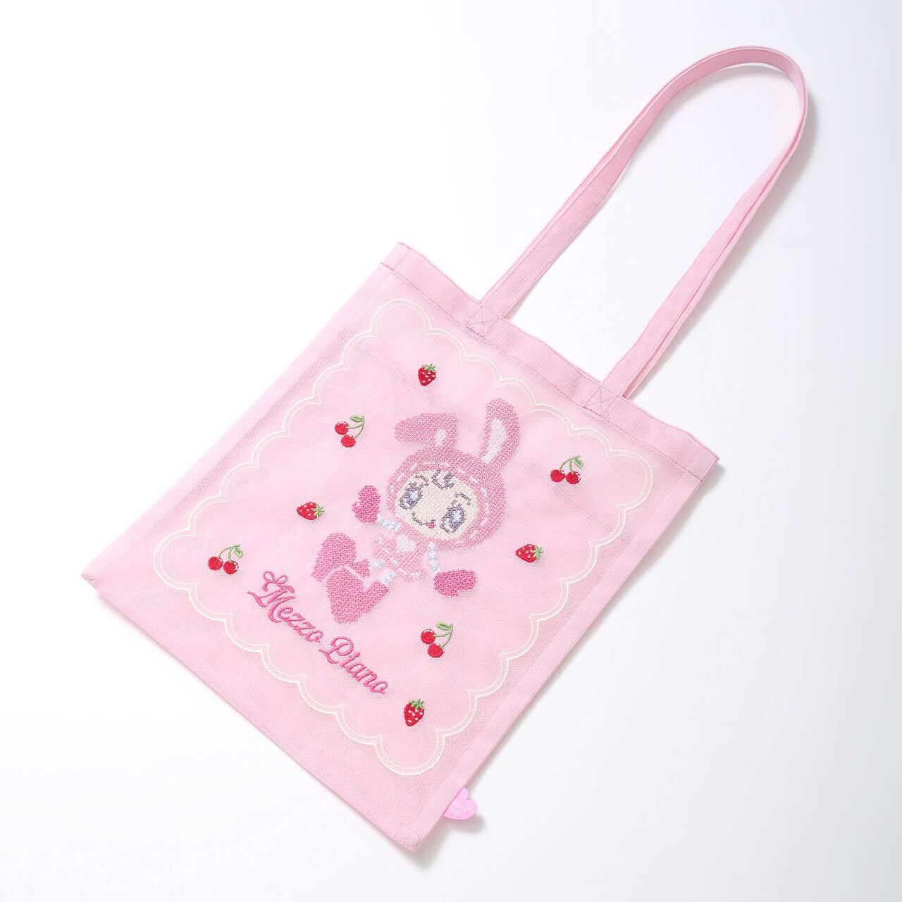 Berrie-chan Embroidered Mesh Tote,Pink, large image number 7