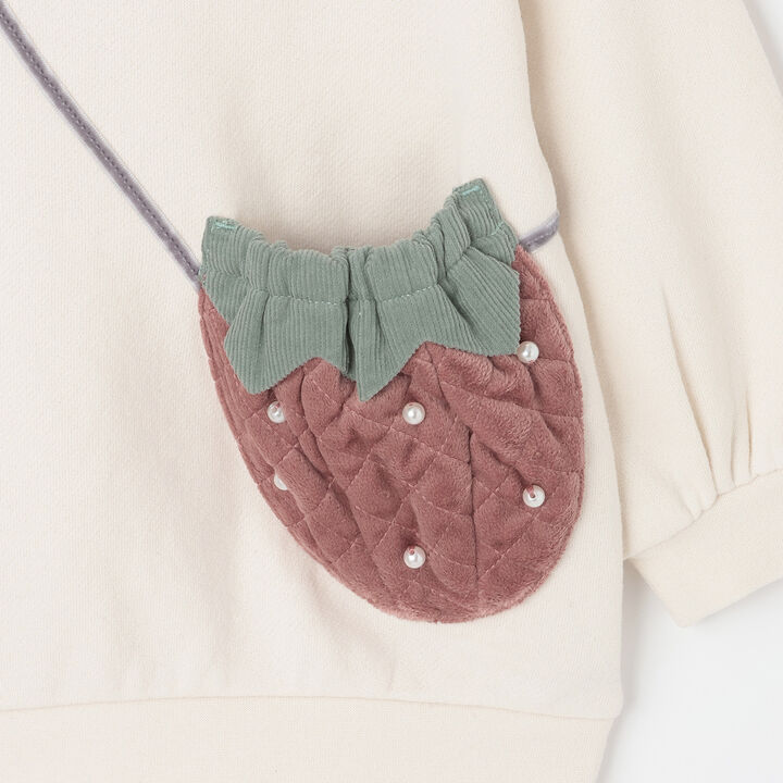 Wool Lined Strawberry Small Shoulder Bag Sweatshirt,Ivory, medium image number 9