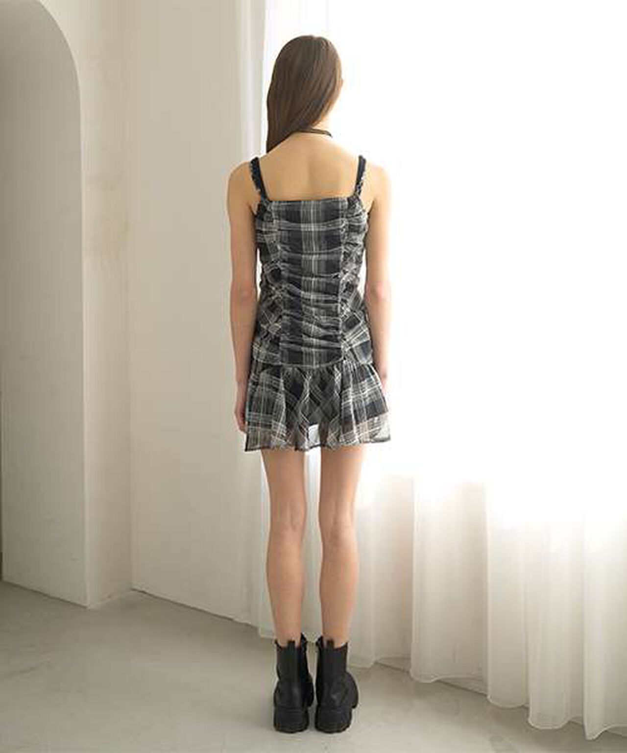 Shirred One-Piece Dress,Brown, large image number 11