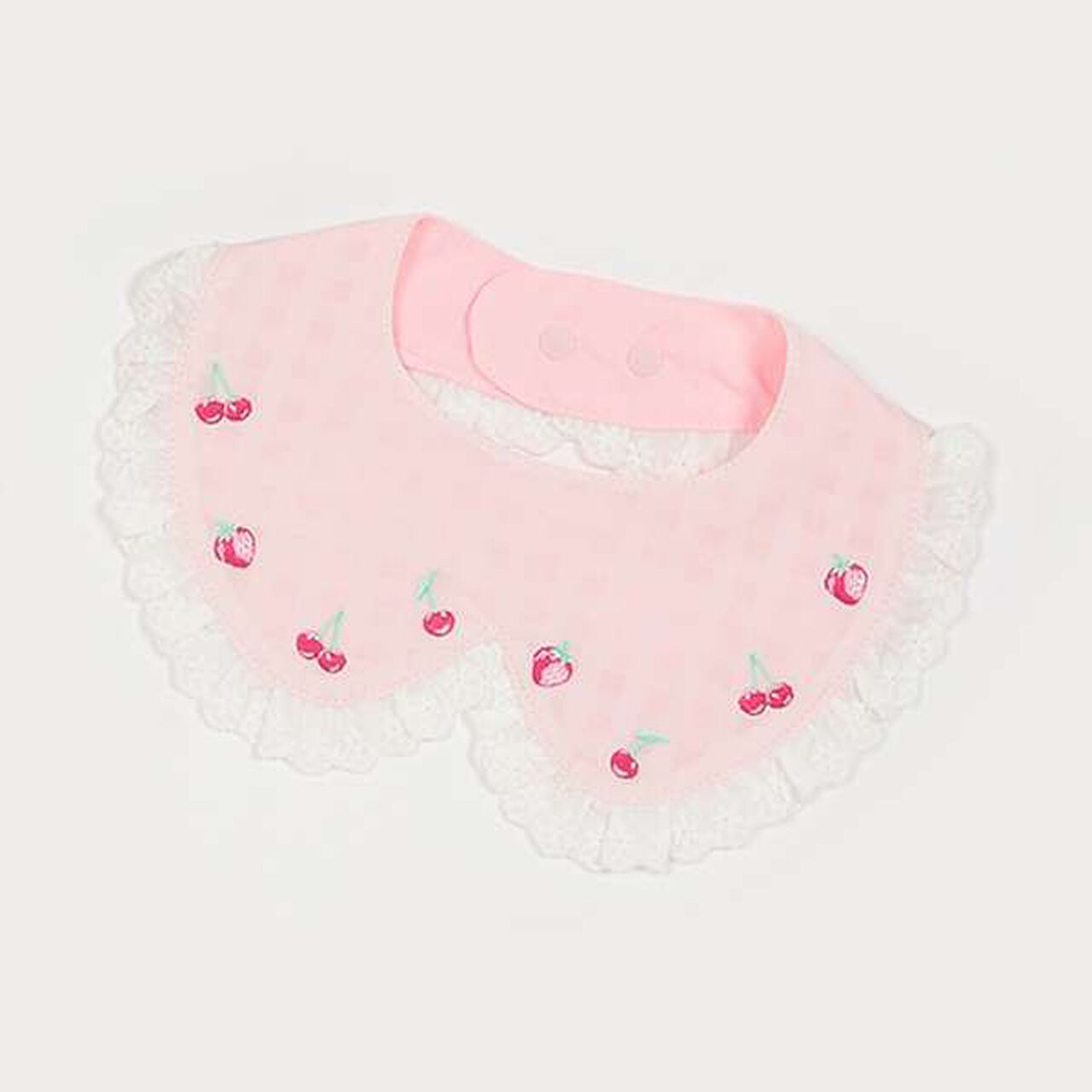 Strawberry Cherry Embroidery Collar Style Bib,Light pink, large image number 0