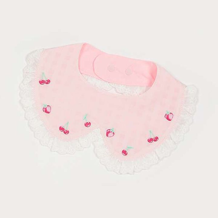 Strawberry Cherry Embroidery Collar Style Bib,Light pink, medium image number 0