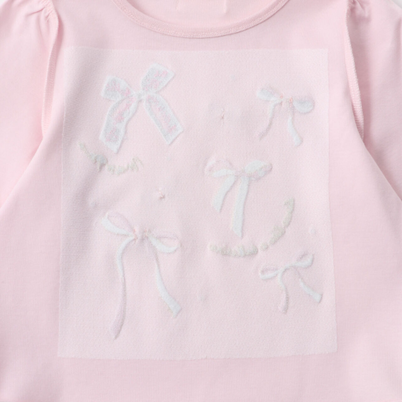 Ribbon Full Scalloped Hem Long-Sleeve T-Shirt,Sax blue, large image number 7