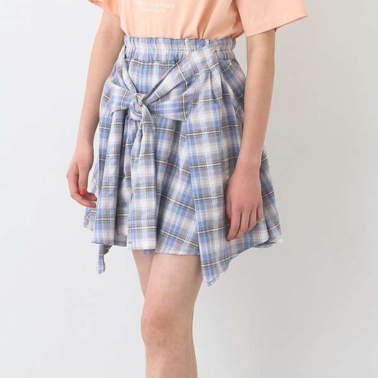 Shirt-Wrapped Checkered Culottes,Brown, large image number 14