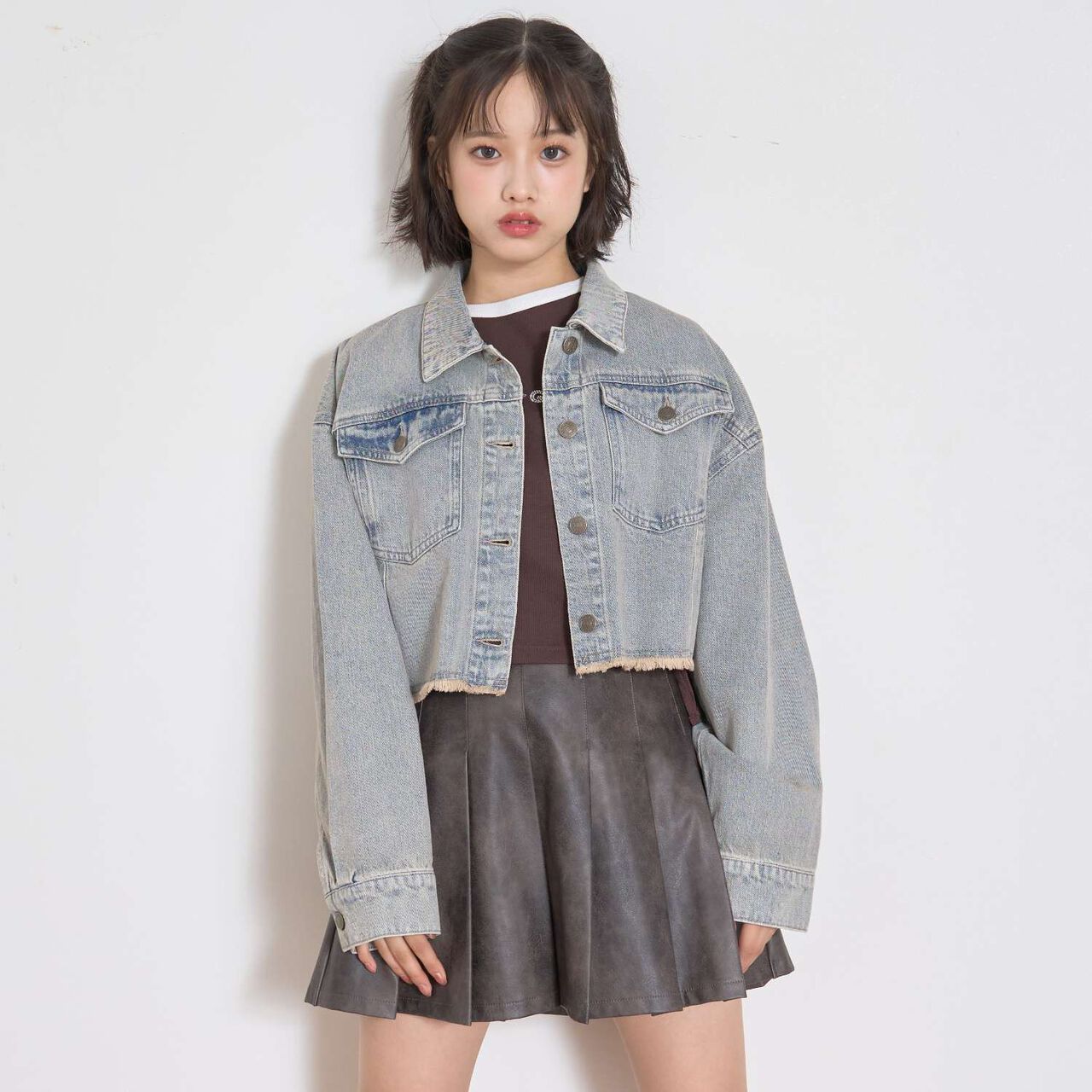 Cropped Denim Jacket,Navy, large image number 1