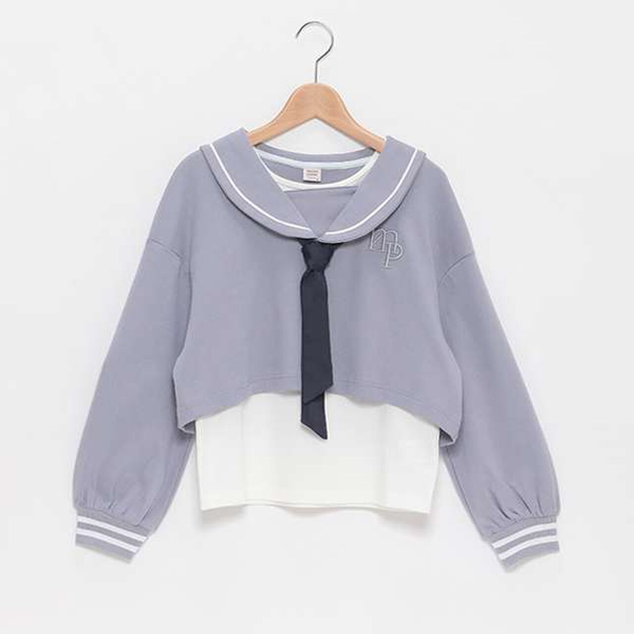 Short-Length Sailor Long-Sleeve Shirt & Tank Top Set,Sax blue, large image number 12