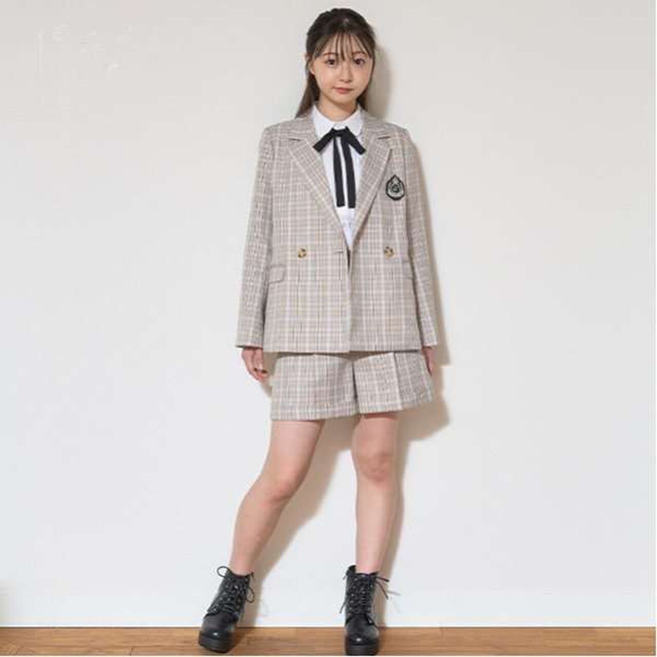 [Graduation Attire] Emblem Jacket and Shorts Outfit Set,Gray, large image number 20
