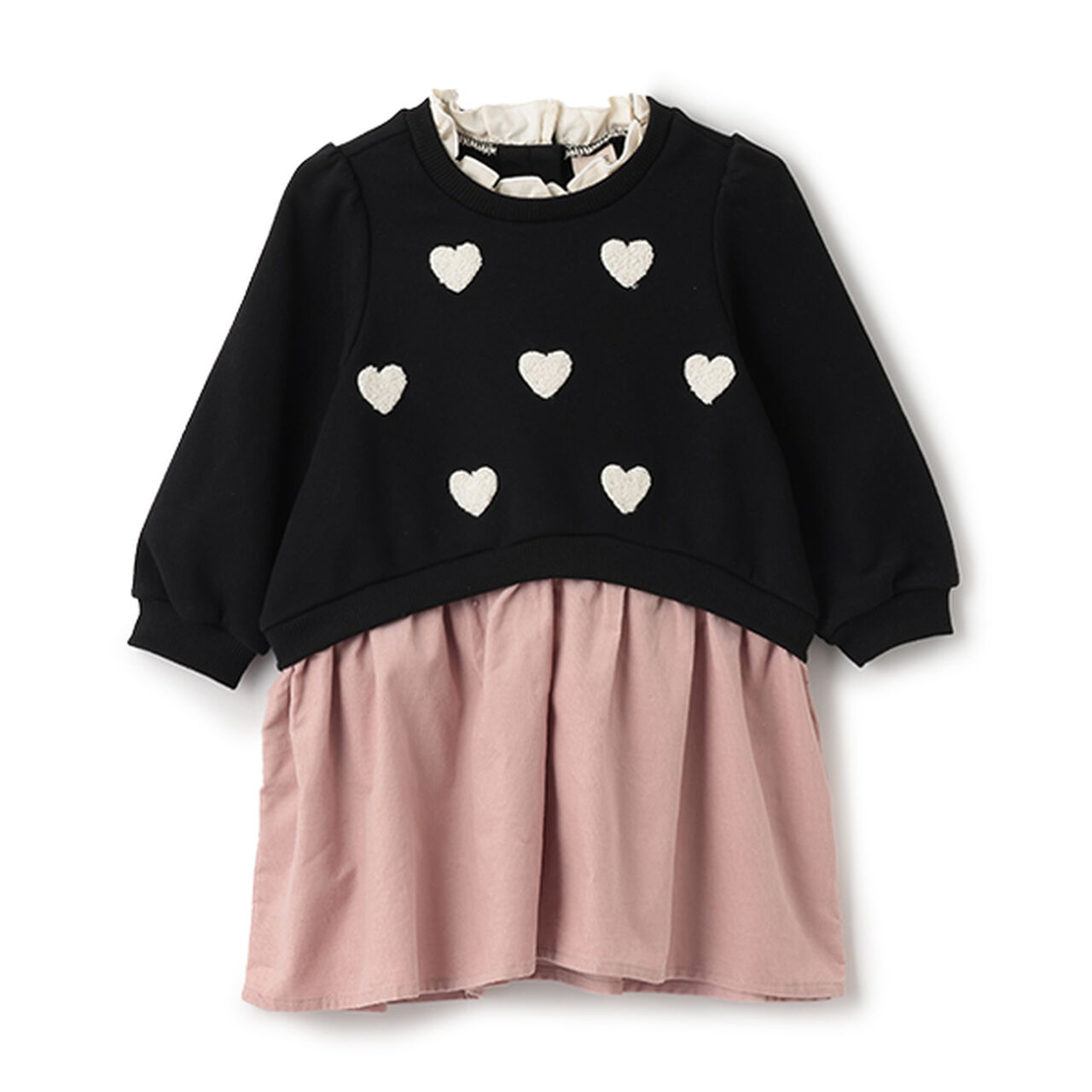 Heart Embroidery Color Block One-Piece Dress,Black, large image number 0