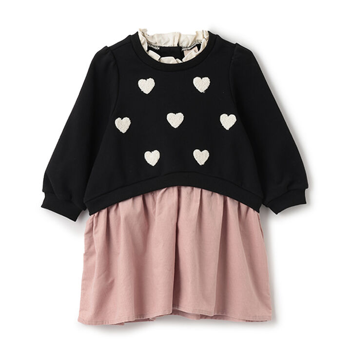 Heart Embroidery Color Block One-Piece Dress,Black, medium image number 0