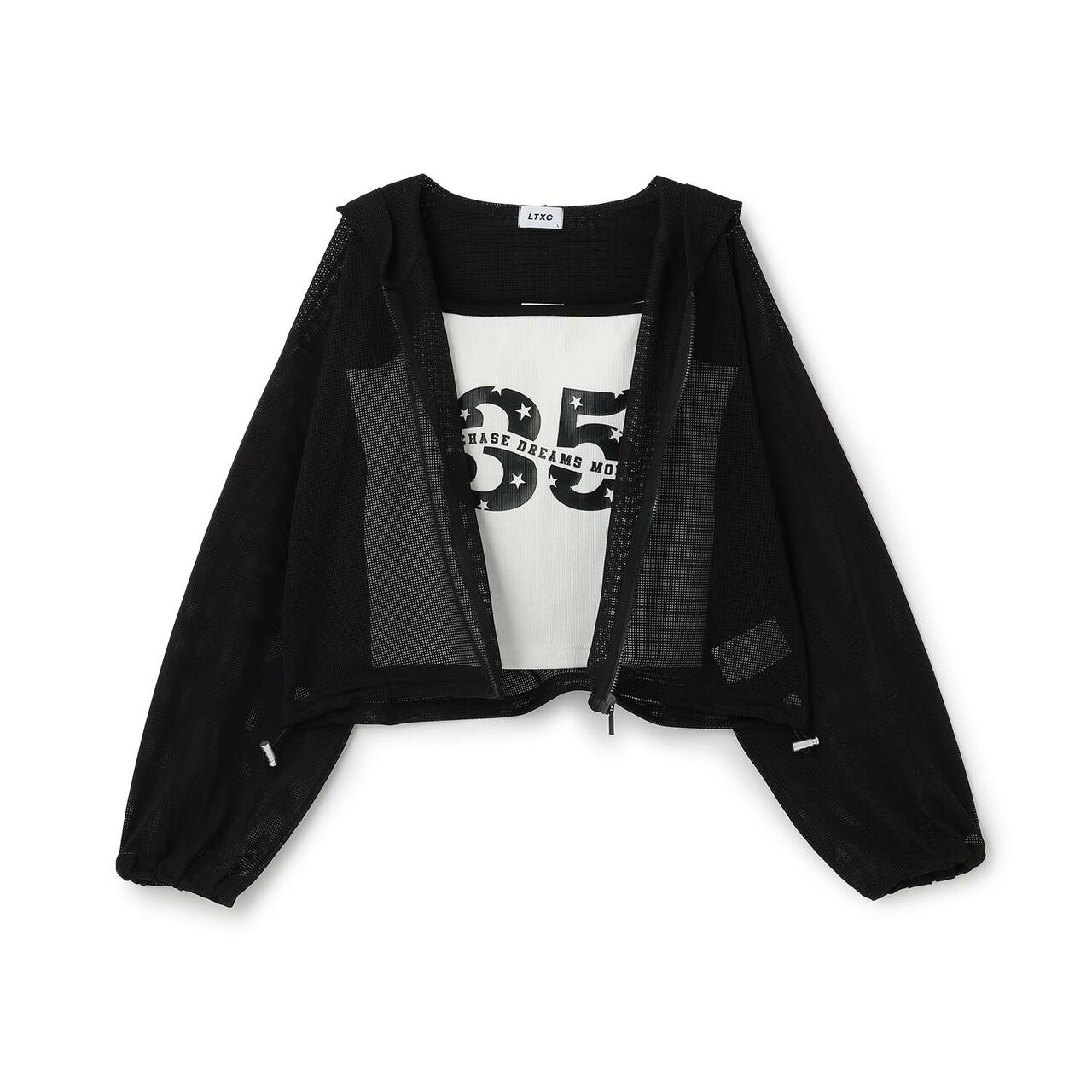 [LTXC/Antibacterial Deodorizing] Mesh Hoodie with Camisole,Black, large image number 12