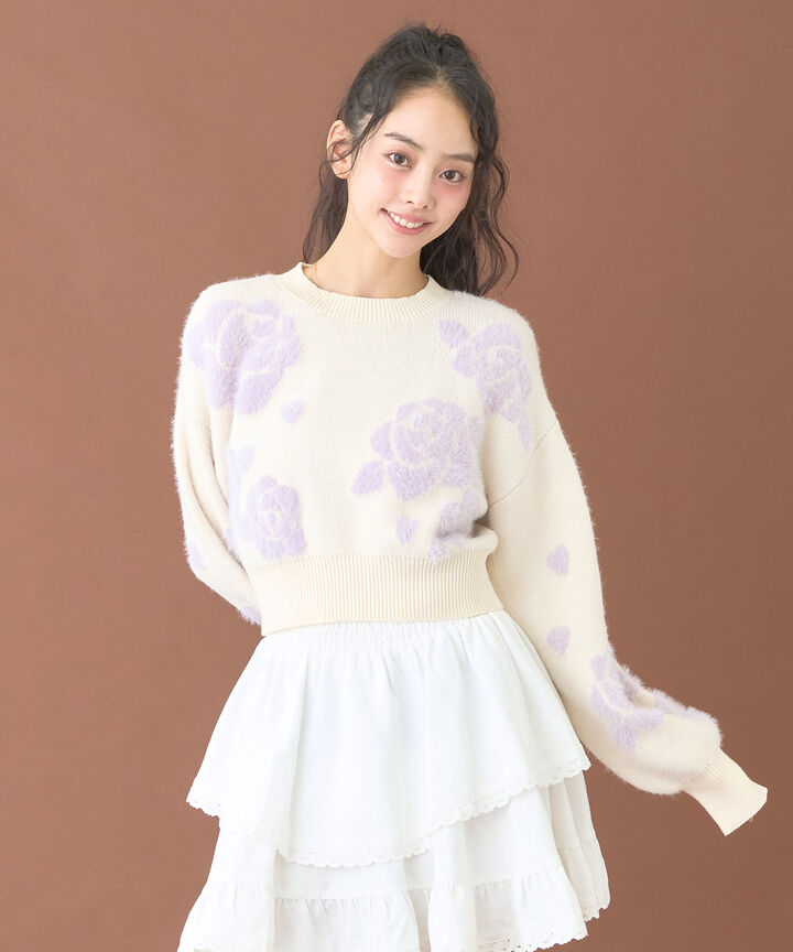 Rose Shaggy Knit [Korean Fashion],Gray, medium image number 1