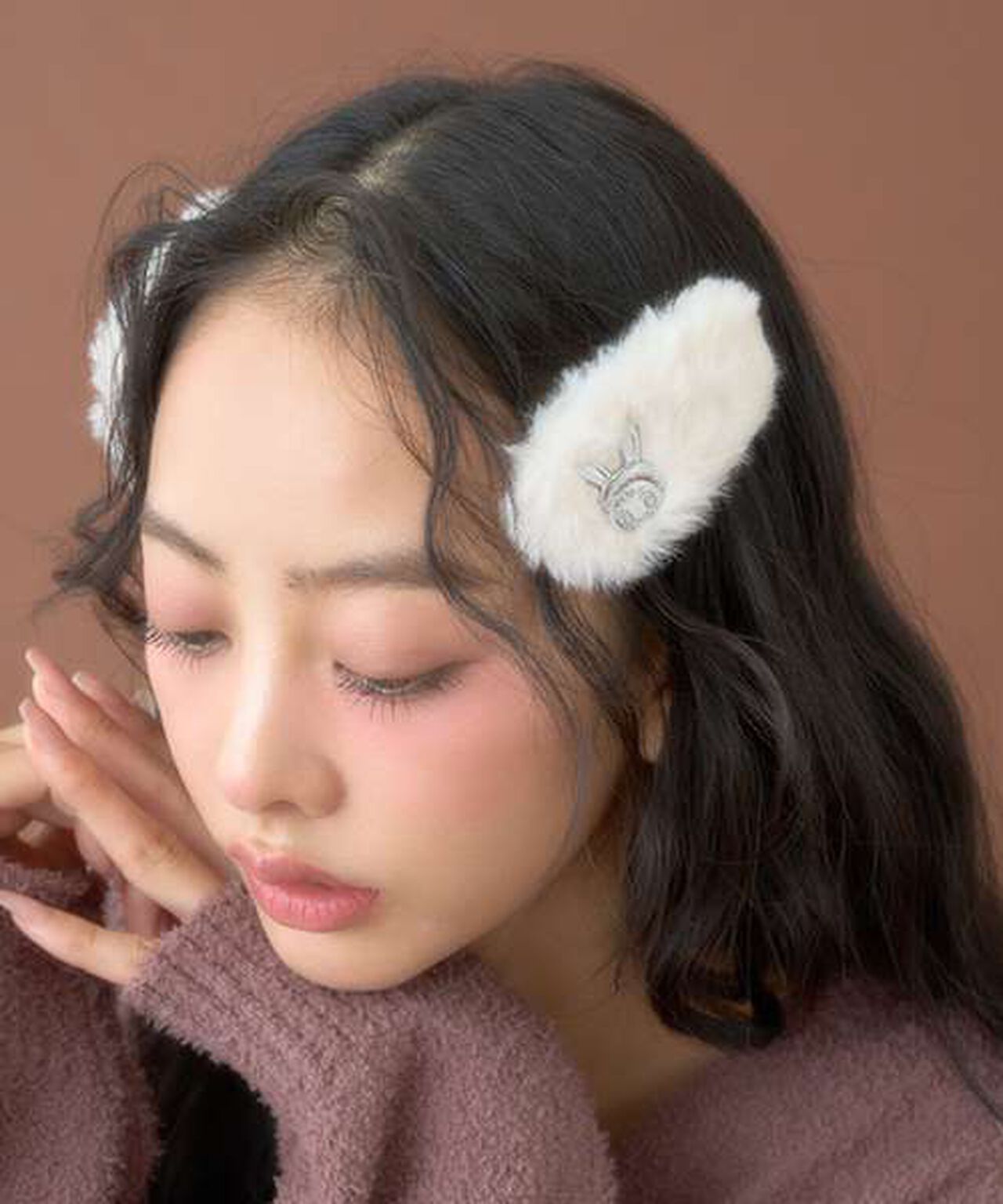 Berie-chan Fluffy Hair Clips,Ivory, large image number 0