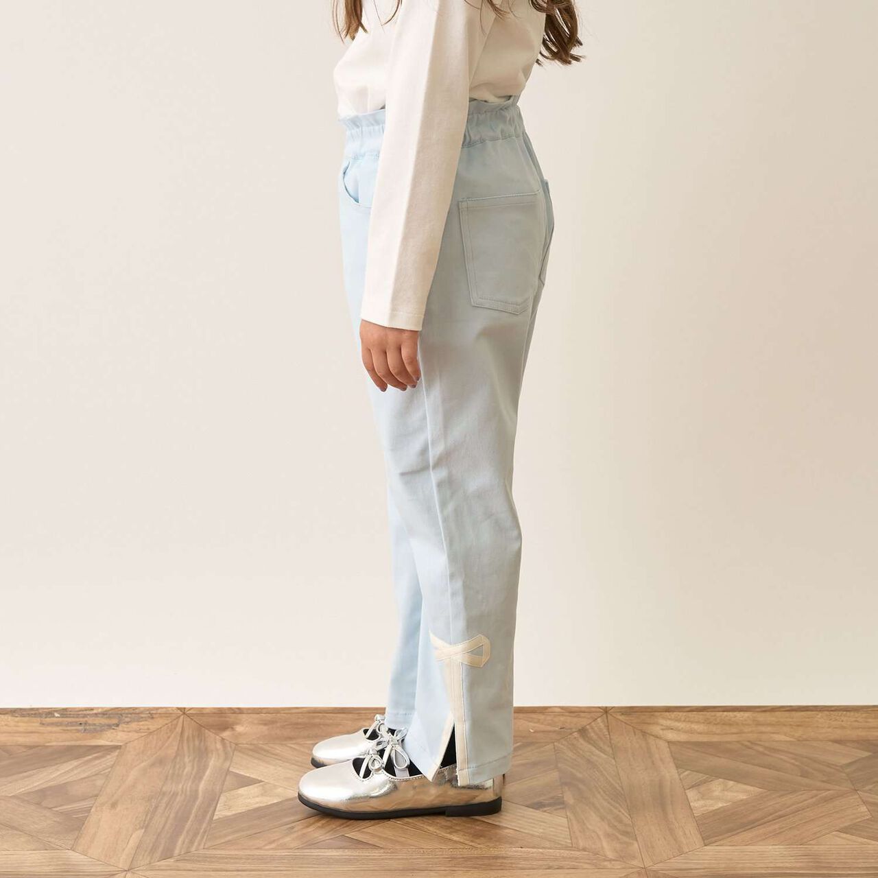 Decorative Ribbon Side Slit Stretch Pants,Ivory, large image number 30