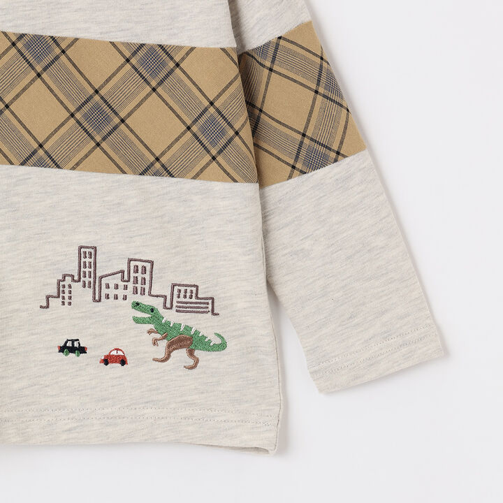 Dinosaur and City Checkered Long-Sleeve T-Shirt,Smoke white, medium image number 5